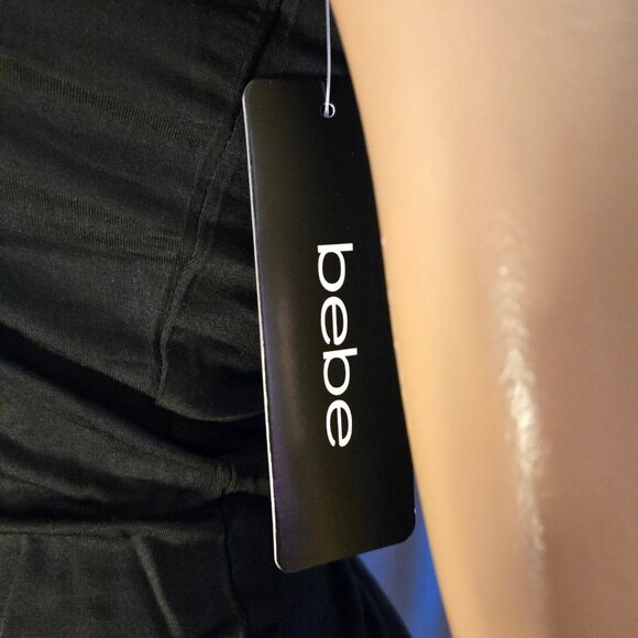 Bebe Top NY Black Rhinestone T shirt Size M Short Sleeve Y2K Mcbling Glitter - Picture 5 of 8